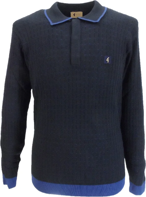 Knitted TexturedGabicci Mens Navy Blue Textured Retro Knitted Polo