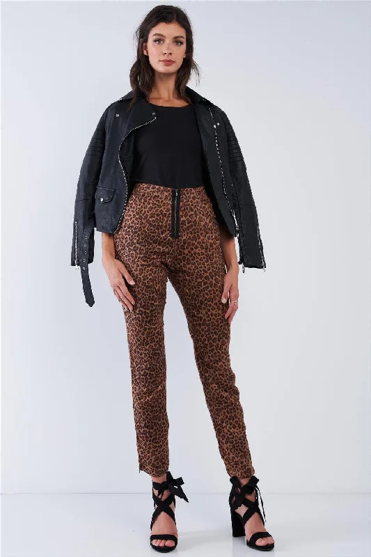 Board ShortsLeopard Print High Waisted Front Zipper Fly Accent Ankle Length Pants /2-2-2