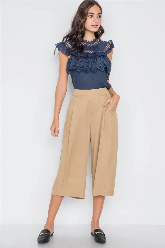 Stovepipe PantsKhaki High Waist Cropped Wide Leg Pants /1-1-2-1