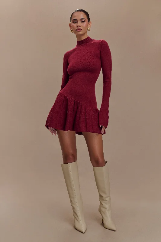 Knitted SweaterBlair Knit Mini Dress With Pleats - Merlot