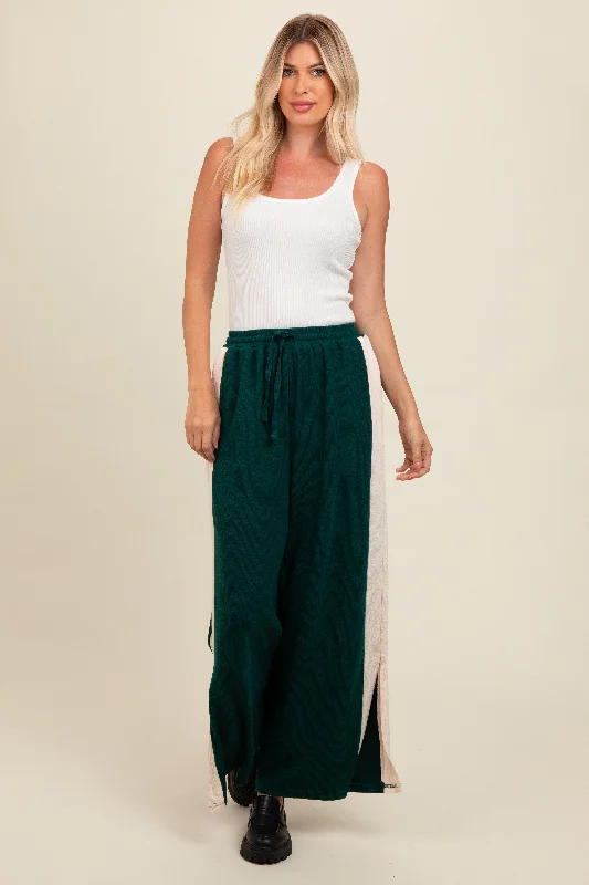 Utility PantsForest Green Contrast Stripe Side Slit Pants