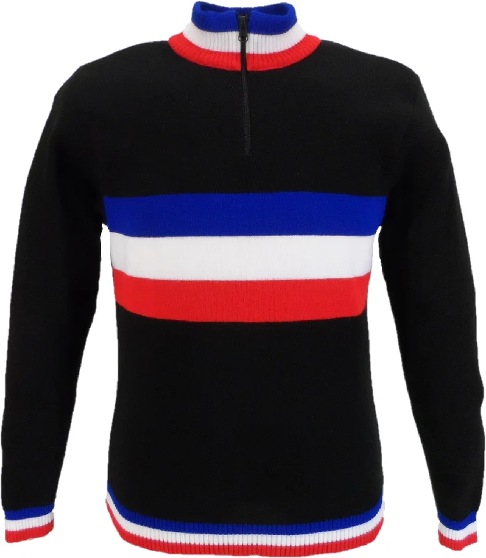 Knit SolidMazeys Mens Black Retro Stripe Knitted Cycling Top