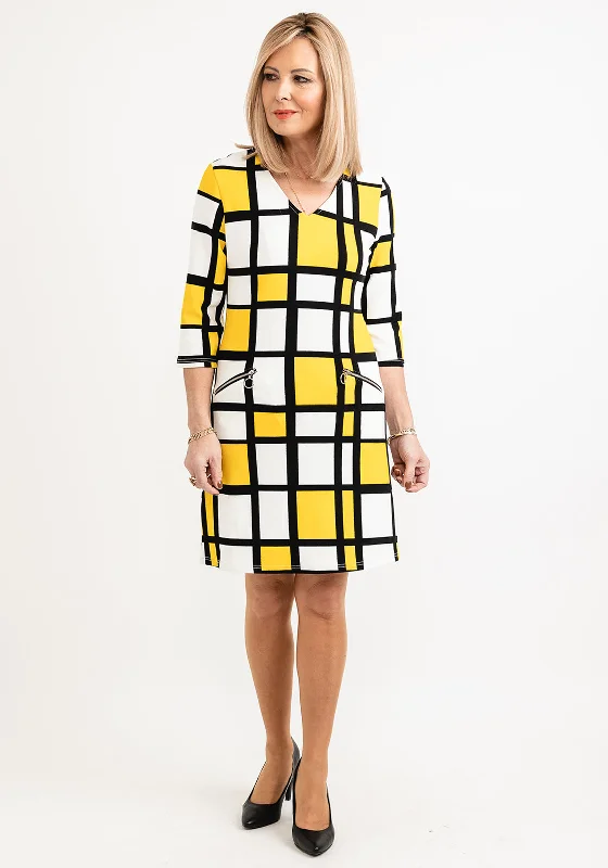 Uniform DressSeventy1 Zip Pocket Plaid Shift Dress, Yellow Multi