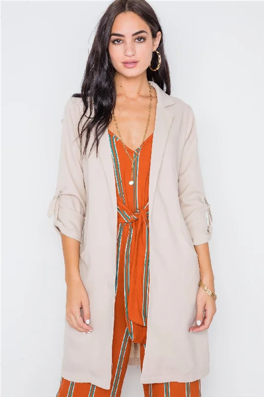 Sand Solid Long Sleeve Longline Jacket