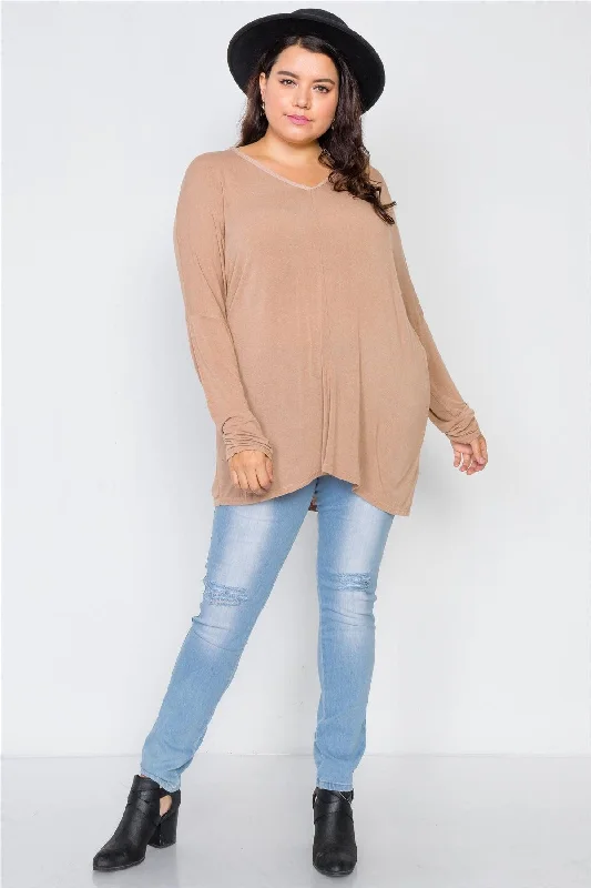 Cocoa Basic Plus Size Oversized Long Sleeve Top /3-3