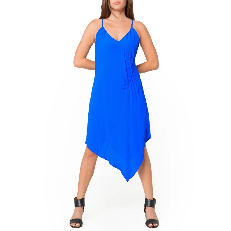 Gala DressWomen's Solid Asymmetrical Hem V-neck Dress in Blue