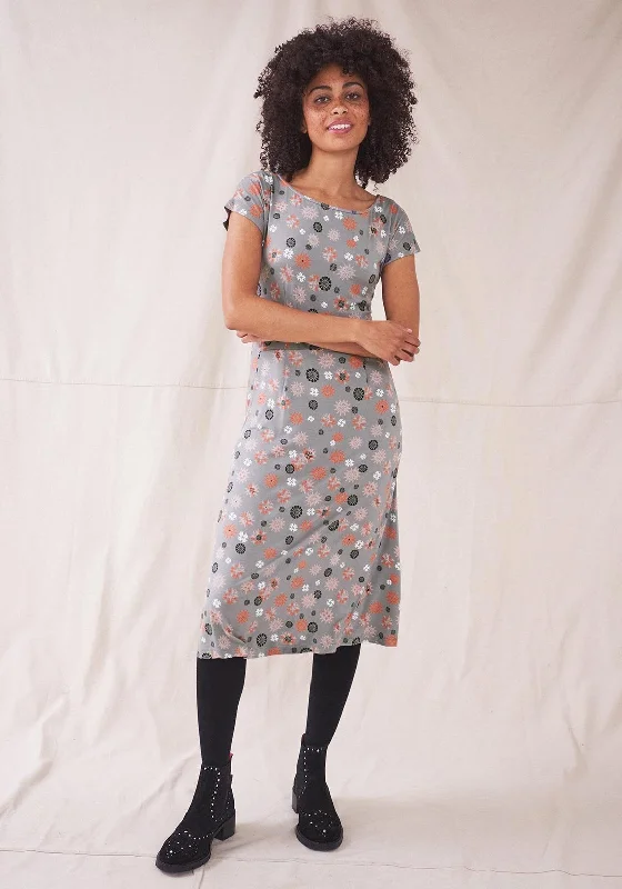 Satin DressWhite Stuff Printed A-line Midi Dress, Grey Multi