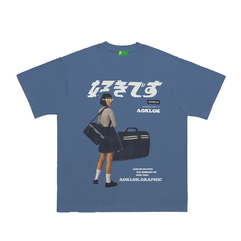 ⚡Urban "好きです" Japanese Graphic TeesPolyester T-Shirts