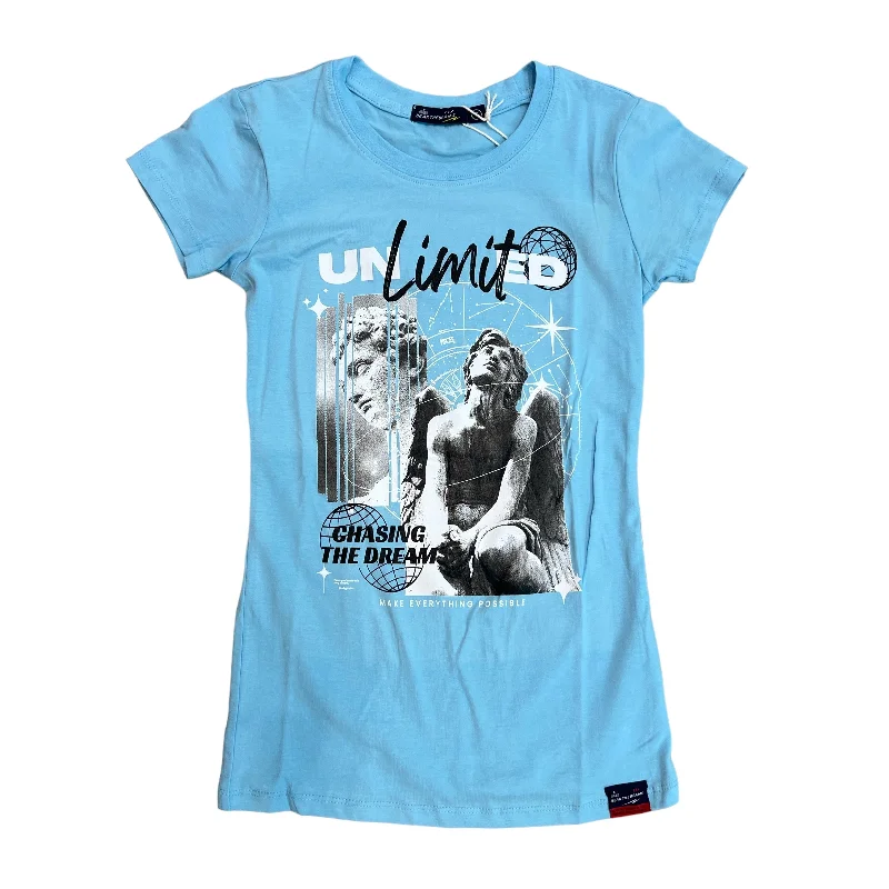 Bear The Beams Unlimited Woman Graphic Tee (Sky Blue)Sequined T-Shirts