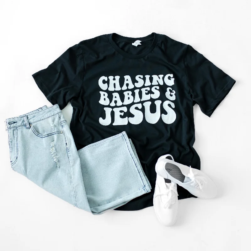 Chasing Babies and Jesus Graphic Tee in Black (FINAL SALE)Camping T-Shirts