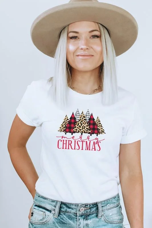 Christmas Plaid Tree Graphic Tee in White (FINAL SALE)Yoga T-Shirts