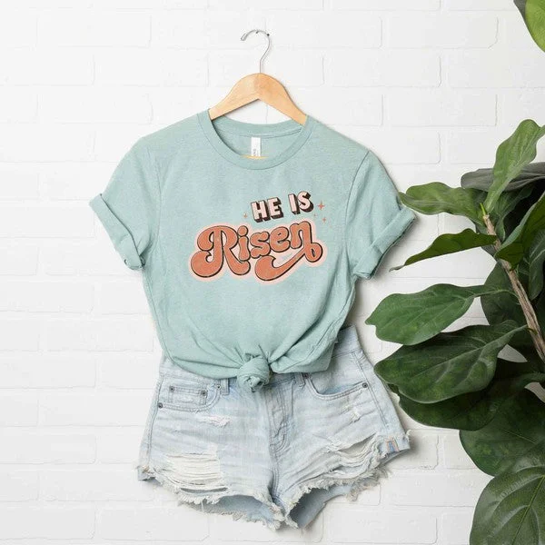 Retro He Is Risen Graphic Tee in Seafoam (FINAL SALE)Casual T-Shirts