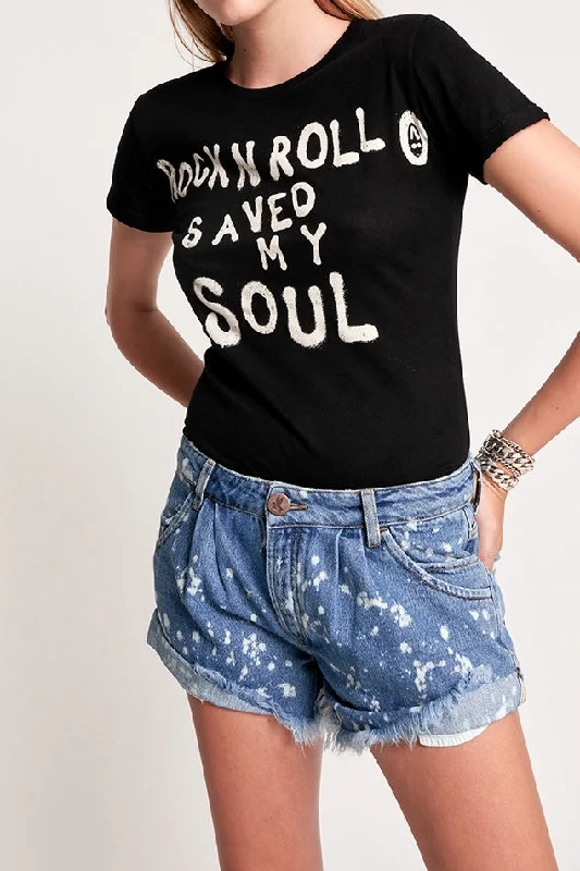 OneTeaspoon WOMENS ROCK N ROLL SAVED MY SOUL FITTED TEE - WASHED BLACKBand Merch T-Shirts