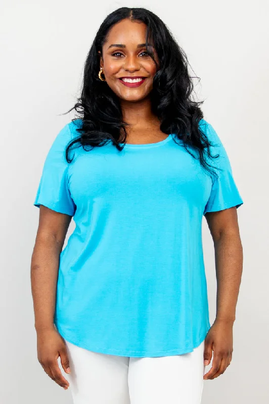 Tessa Tee, Turquoise, BambooDistressed T-Shirts