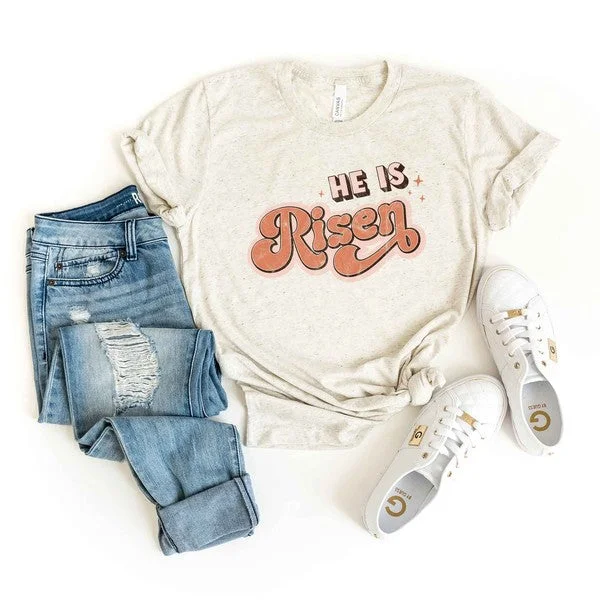 Retro He Is Risen Graphic Tee in Oatmeal (FINAL SALE)Formal T-Shirts